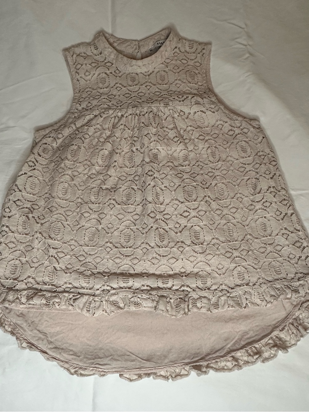 Ro&De Nordstrom Blush Lace Mock Neck Sleeveless Top High Low Ruffle Hem XS